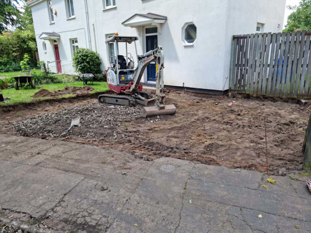 This is a photo of a dig out being carried out by Lowestoft Driveway Solutions in preparation for a block paving driveway