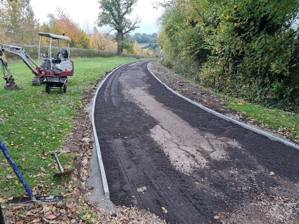 This is a large driveway which is in the process of having a tar and chip driveway installed on by Lowestoft Driveway Solutions